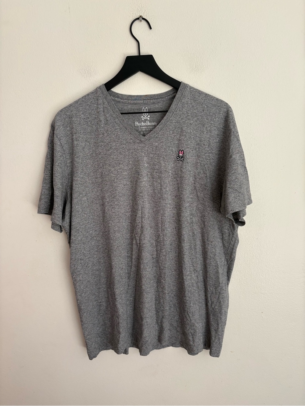 Psycho Bunny V Neck Marled Grey Embroidered Logo Mens Large